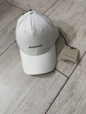 All Saints Cream Hat with Black Logo…silver snap back ..nwt .. authentic .unisex